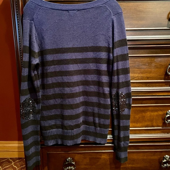 Express Striped Sequin Elbow Patch Cardigan | M - Picture 4 of 7